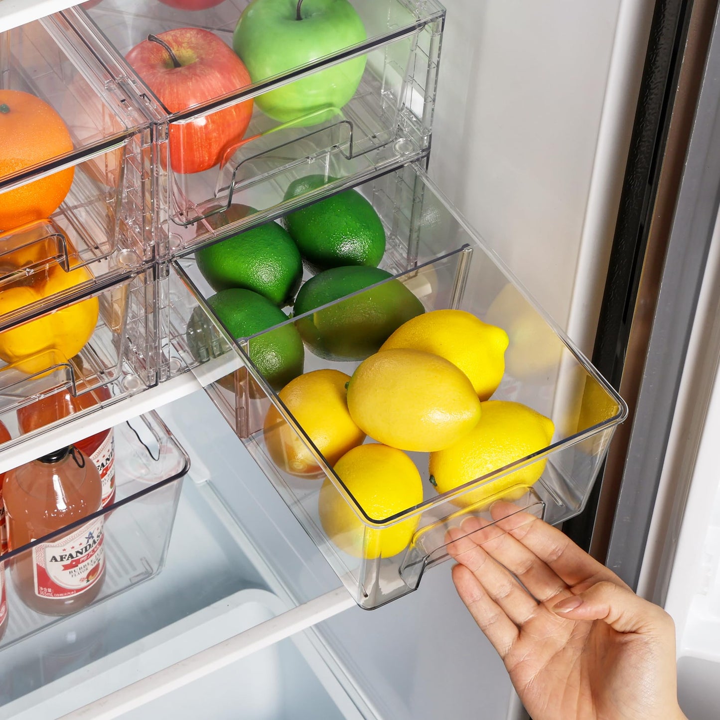 Vtopmart 4 Pack Stackable Storage Drawers,Clear Acrylic Drawer Organizers with Handles, Easily Assemble Containers for Fridge, Bathroom,Kitchen
