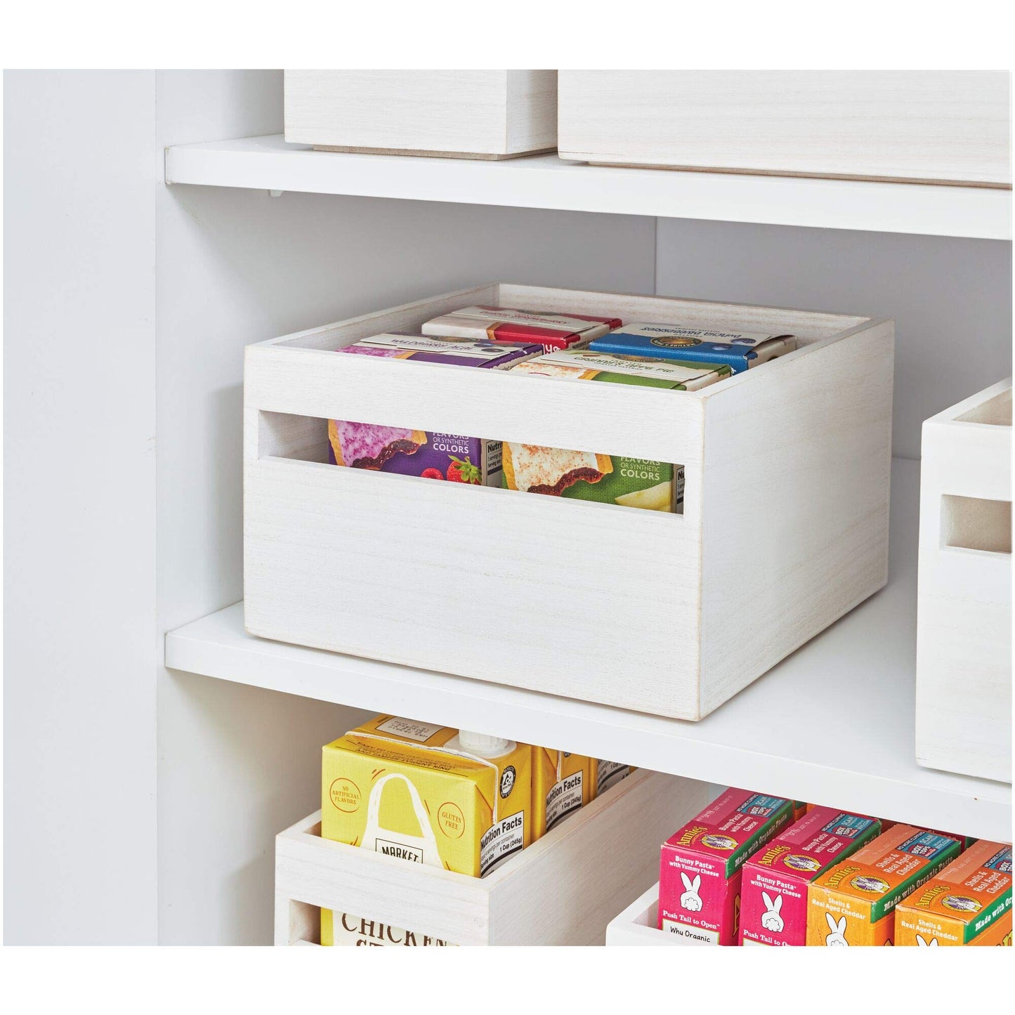 iDesign EcoWood Kitchen Storage Box, Kitchen Container Made from Eco-Friendly Paulownia Wood, Wooden Box for Kitchens, Bathrooms and More, White Wash