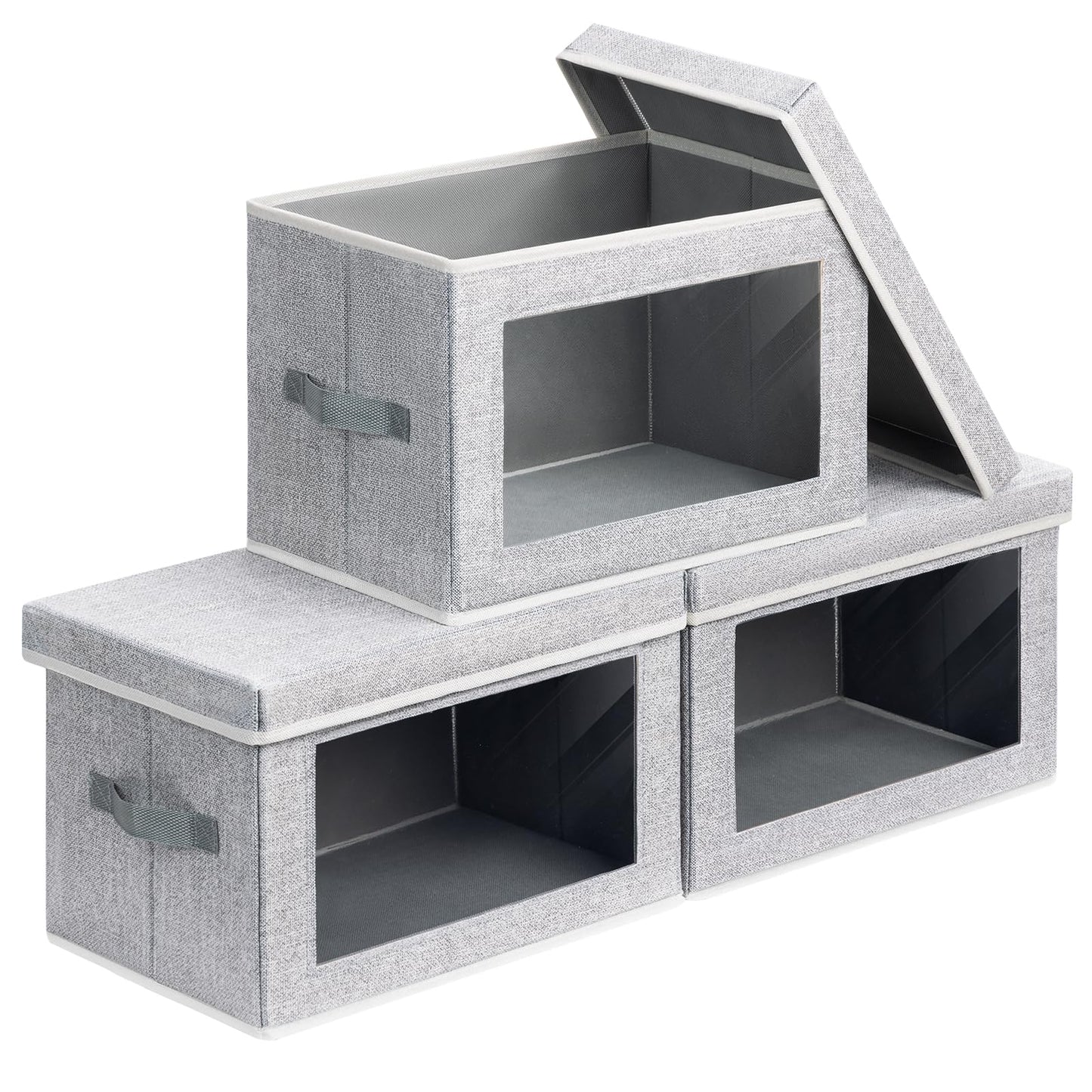 Homsorout 3 Pack Storage Boxes with Lids Foldable Storage Cubes with Transparent Window Fabric Storage Organiser Box for Toys, Clothes, Books