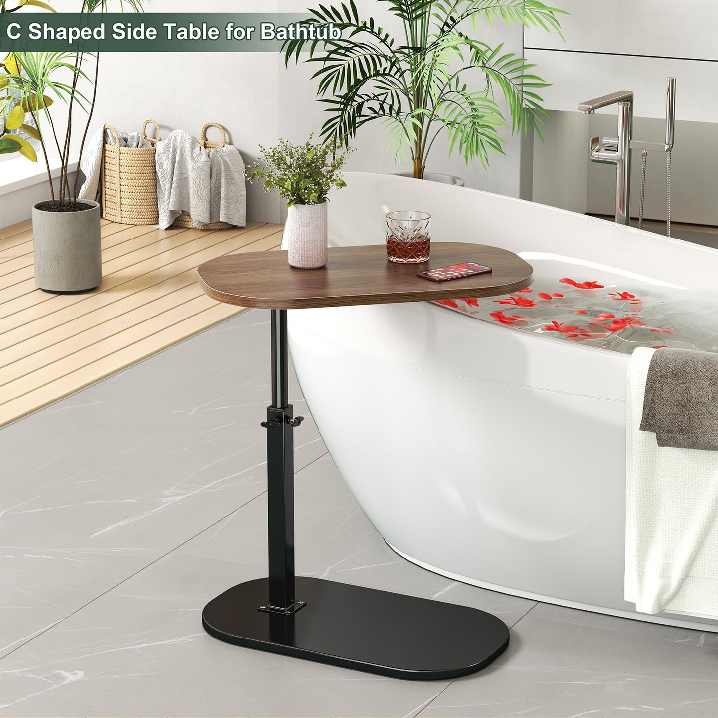 C Shaped Side Table Adjustable Height, 360°Swivel Sofa Side Table That Slide Under, Small Coffee End Table for Couch and Bedside