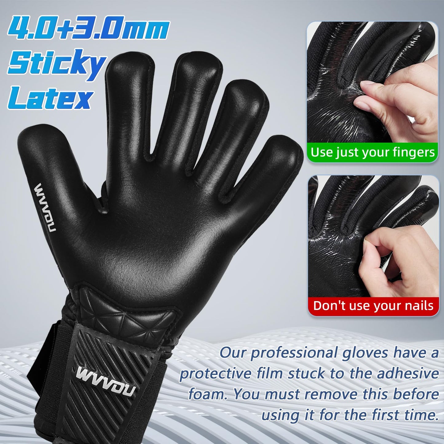 WVVOU Football Goalkeeper Gloves for Adults and Youth, High Performance Football Gloves with 5 Detachable Fingersave, Goalie Gloves with 4mm Sticky
