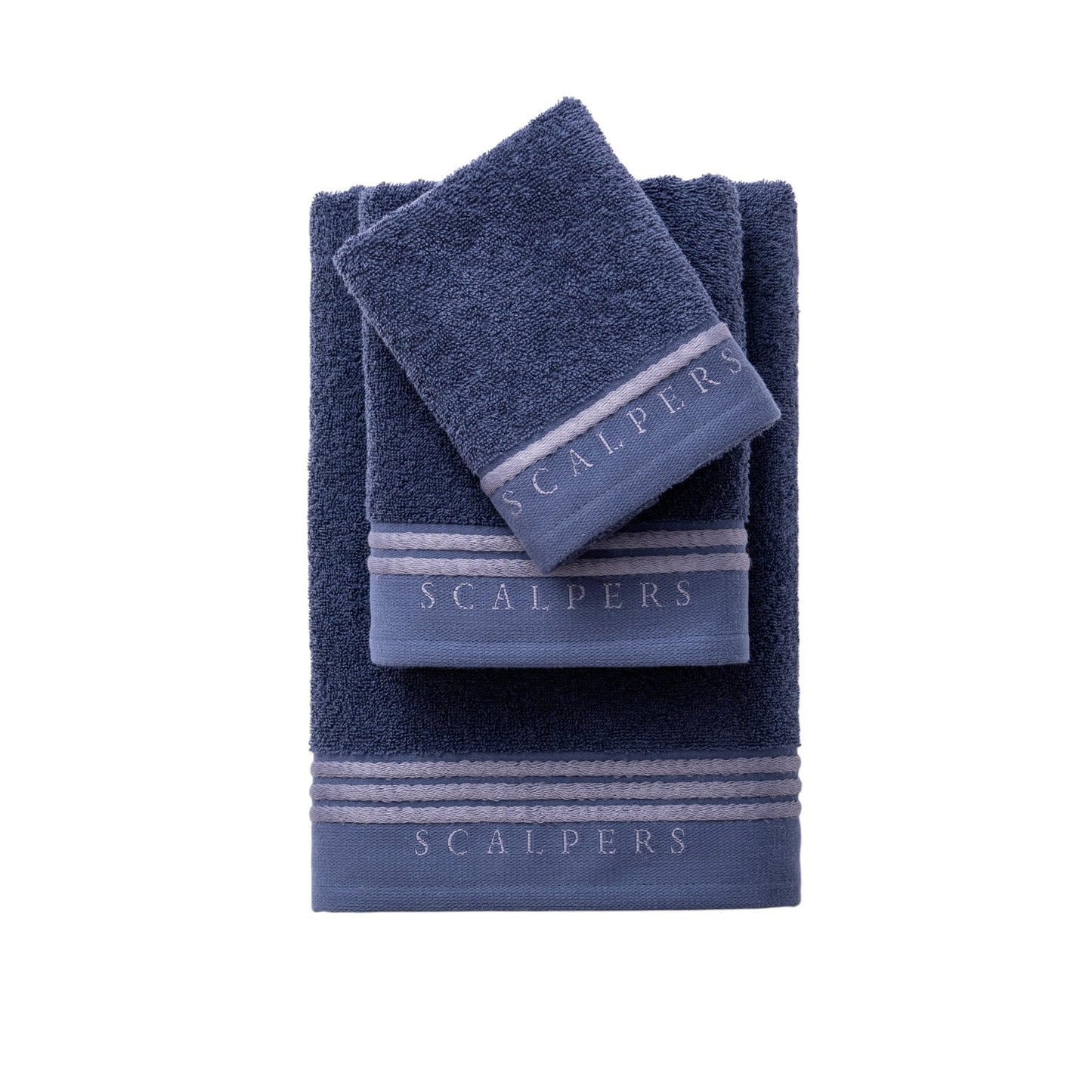 Scalpers Set Bath Towels (Vanity 30 x 50 cm + Hands 50 x 90 cm + Bath 70 x 140 cm) 450GSM Cotton Blue with Grey Home