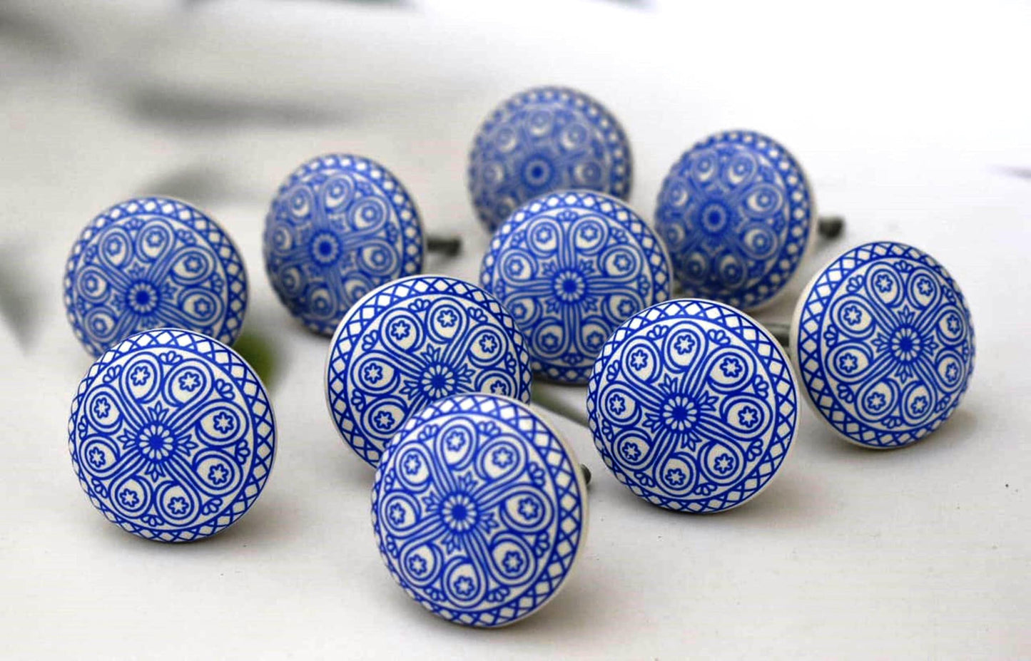 ARTISNO Ceramic Knobs Colorful Blue for Kitchen Cabinets Bathroom Cupboards Dresser Drawers Chest Handmade Pottery Set of 10
