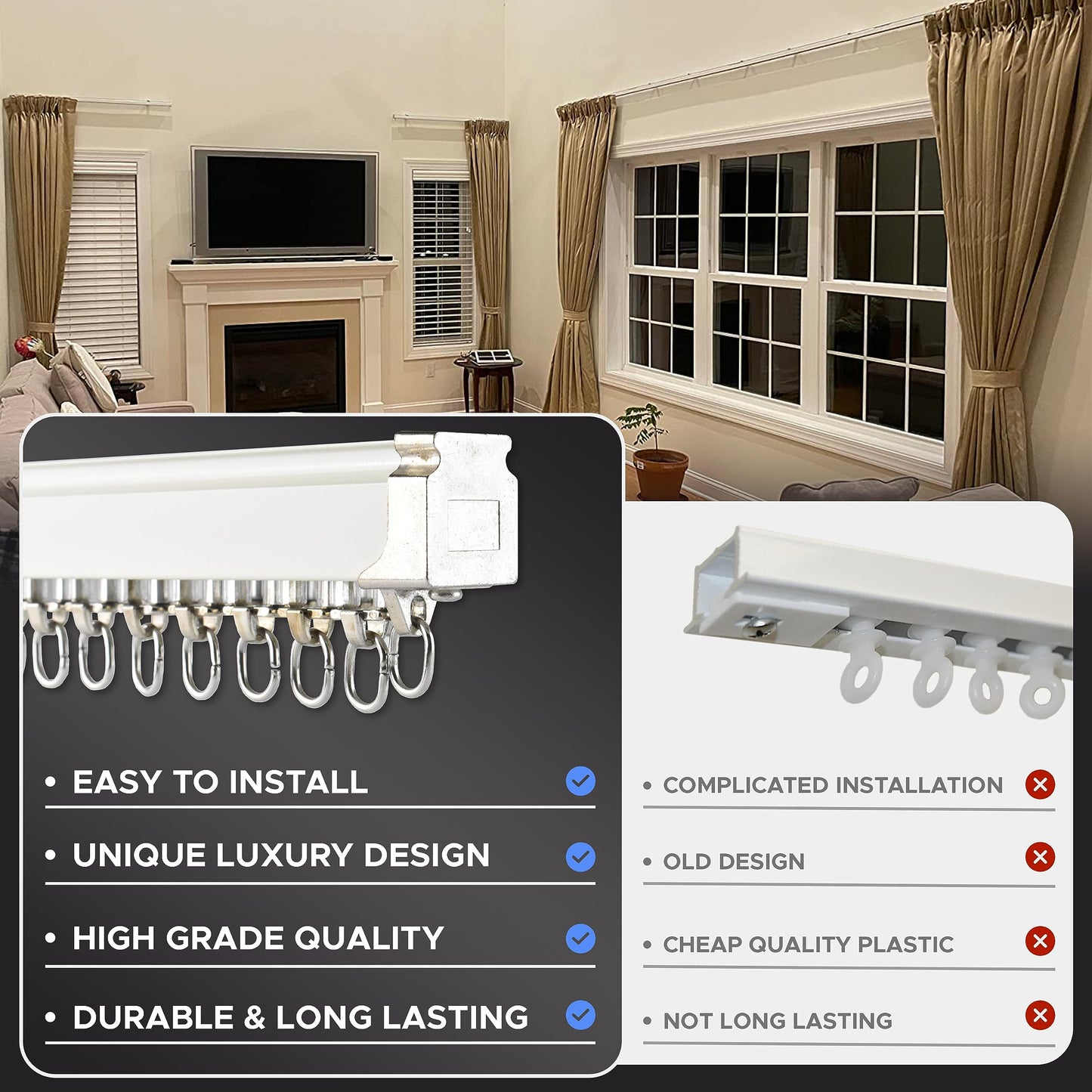 Ceiling Curtain Track Set | 3ft-16.4ft / 5 Meter | Ceiling Track for Curtains-Room Divider | Ceiling Mounted Curtain Track For Privacy | Living Room