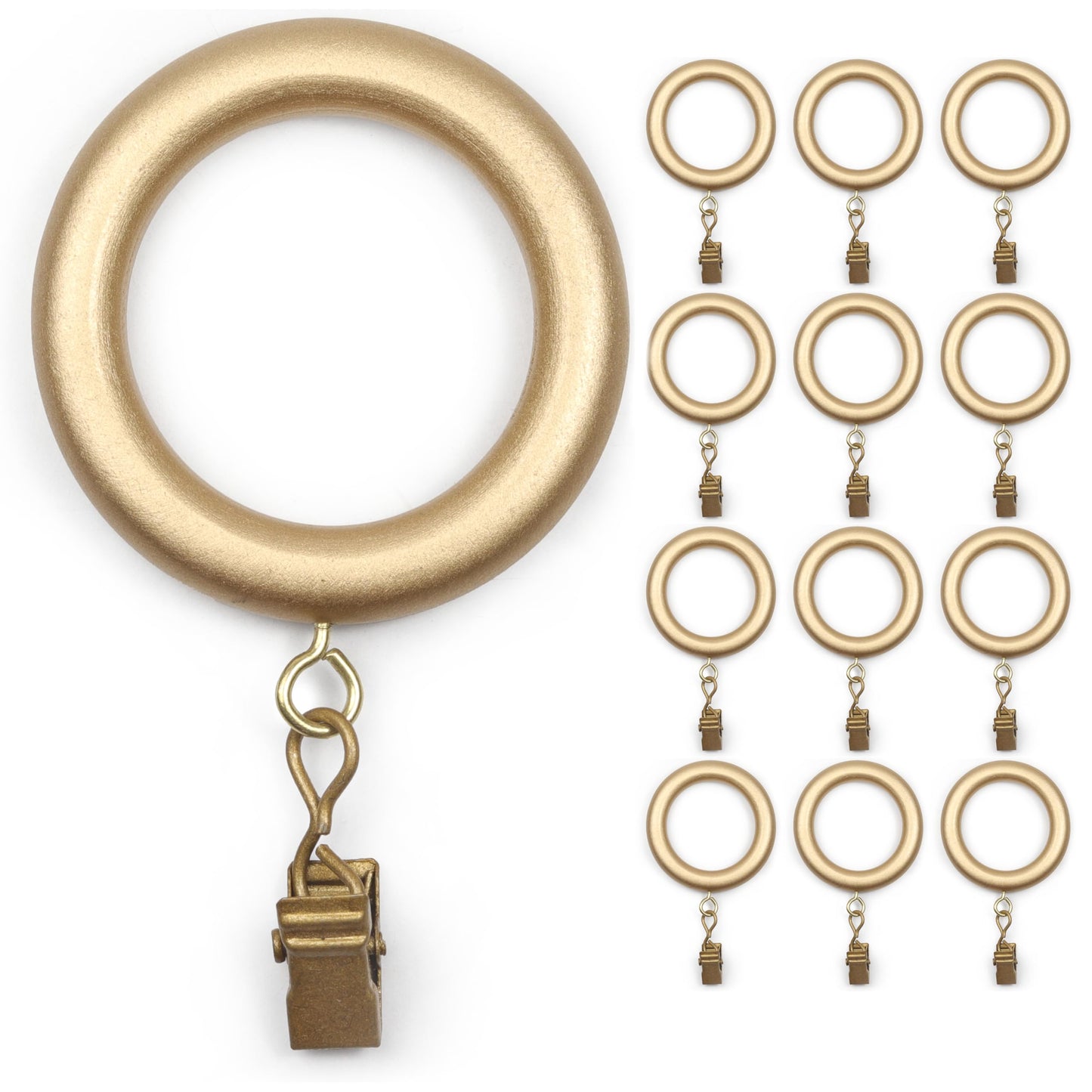 24 Pack of 2.5 Inch Wooden Curtains Rod Rings with Clips and Hooks, for 1-1.5 Inch Rod Pole, Wood Curtain Drapes Clip Ring, Hangers, Shower Curtains,