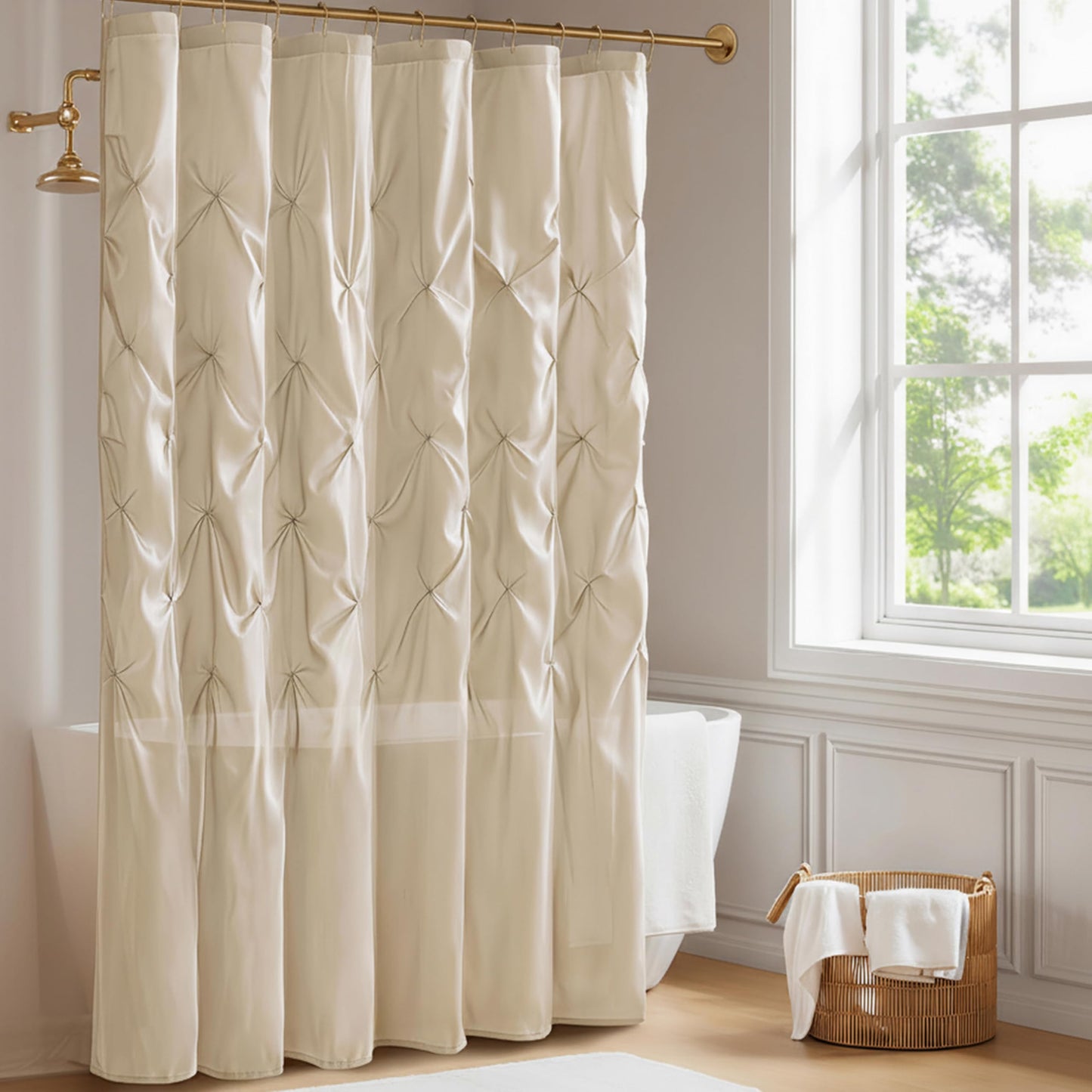 Madison Park Laurel Polyester Shower Curtain Color: Ivory, 72x72