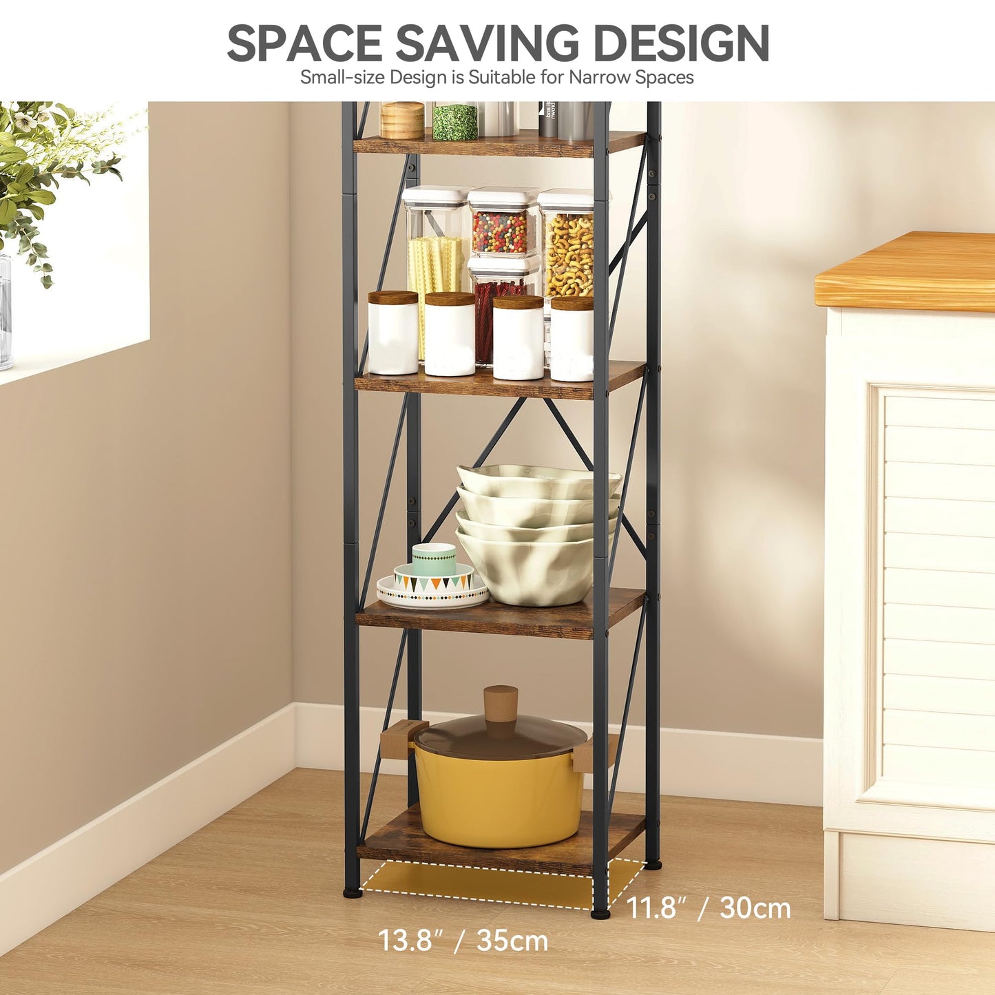 YITAHOME Bookcase, 5 Tier Industrial Shelving Unit, Wooden Shelves and Metal Frame, Display Storage Rack for Living Room, Home Office, Kitchen