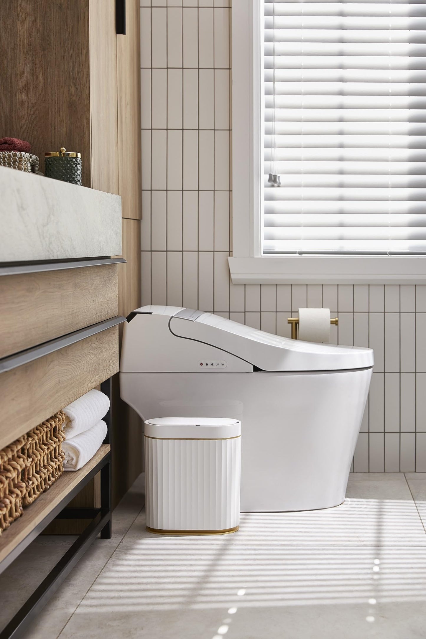 ELPHECO Bathroom Bin with Lid - Waterproof Automatic Trash Can, 2 Gallon Slimline Smart Wastebasket, 9L Narrow Motion Sensor Garbage Bin for Bedroom