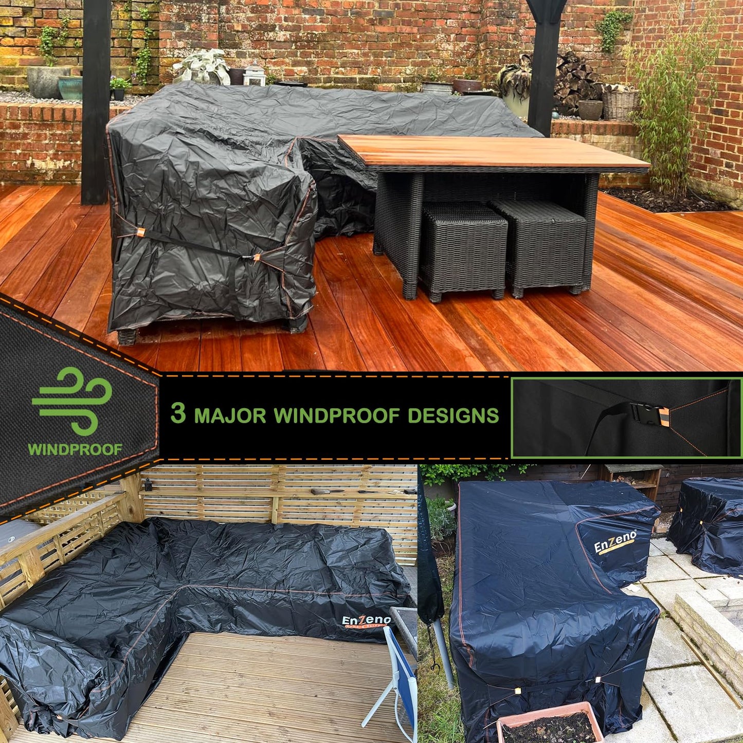 Enzeno Garden L-Shape Furniture Cover Waterproof, 420D Heavy Duty Oxford Fabric Outdoor Rattan Corner Sofa Cover with Waterproof Tape (140 * 210 *