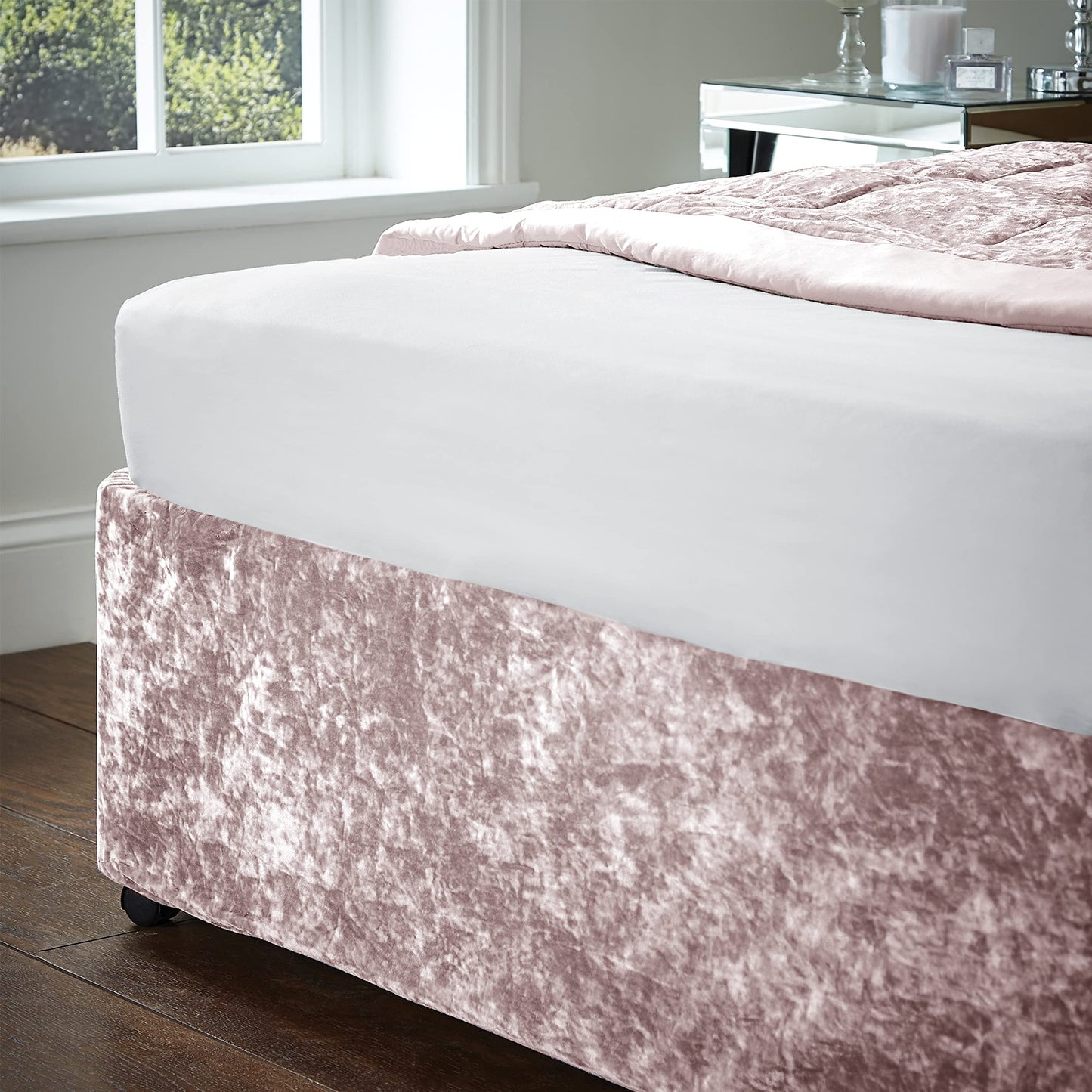 Catherine Lansfield Crushed Velvet King Divan Base Wrap Blush,BD/46254/W/BWRAPK/BLH