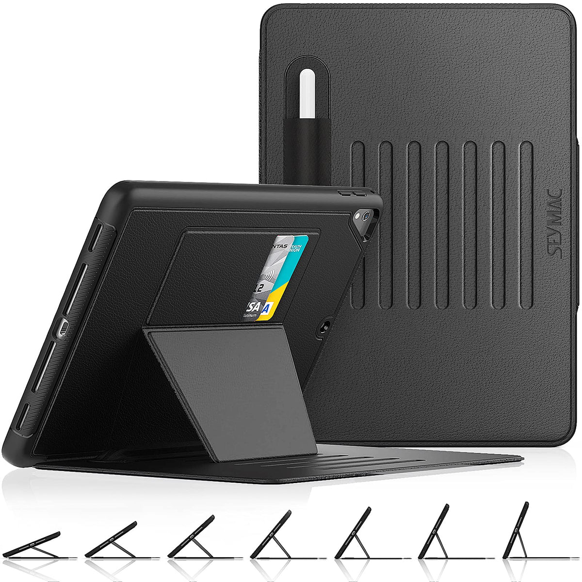 SEYMAC stock Case for iPad 6th/5th Generation/Air 2 / Pro 9.7'', Magnetic Auto Sleep/Wake Smart Cover with [Multi-angles Stand] Pencil Holder & Card