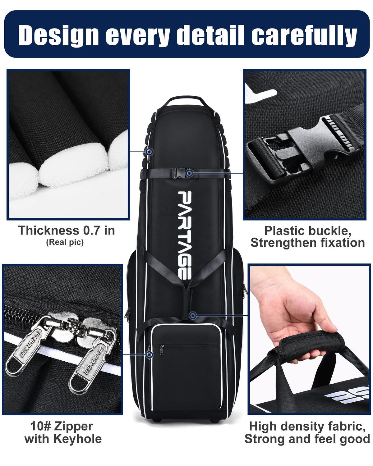 Partage Golf Travel Bag with Wheels, Golf Travel Case for Airlines, 900D Heavy Duty Oxford -Black