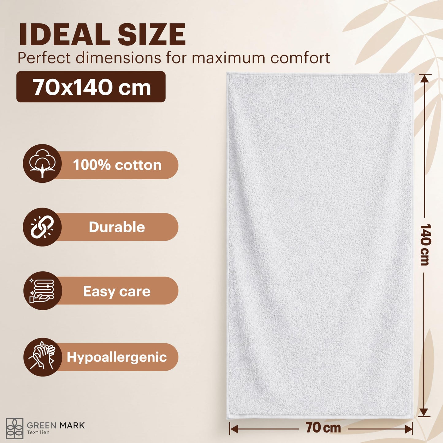 NatureMark 4-Piece Bath Towel Set – Soft & Absorbent Cotton Shower Towels for Everyday Use, White, 70 x 140 cm