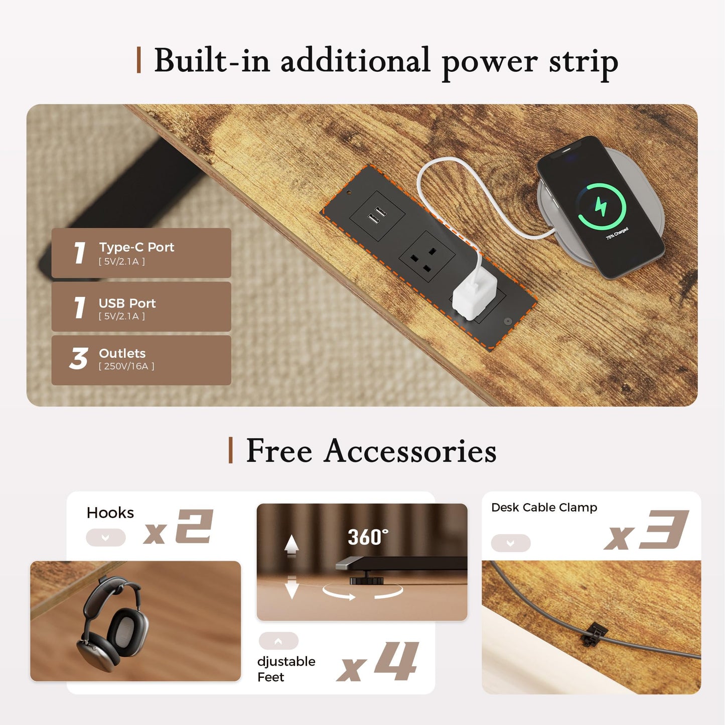 Klicelor Electric Standing Desk, Led & Plug, Movable Monitorstand, 140x60