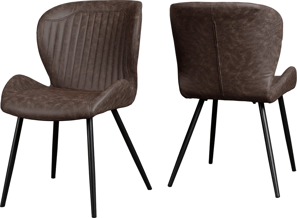 Seconique Quebec Wave Edge Dining Set with 4 Dining Chairs in Medium Oak Effect/Brown Pu