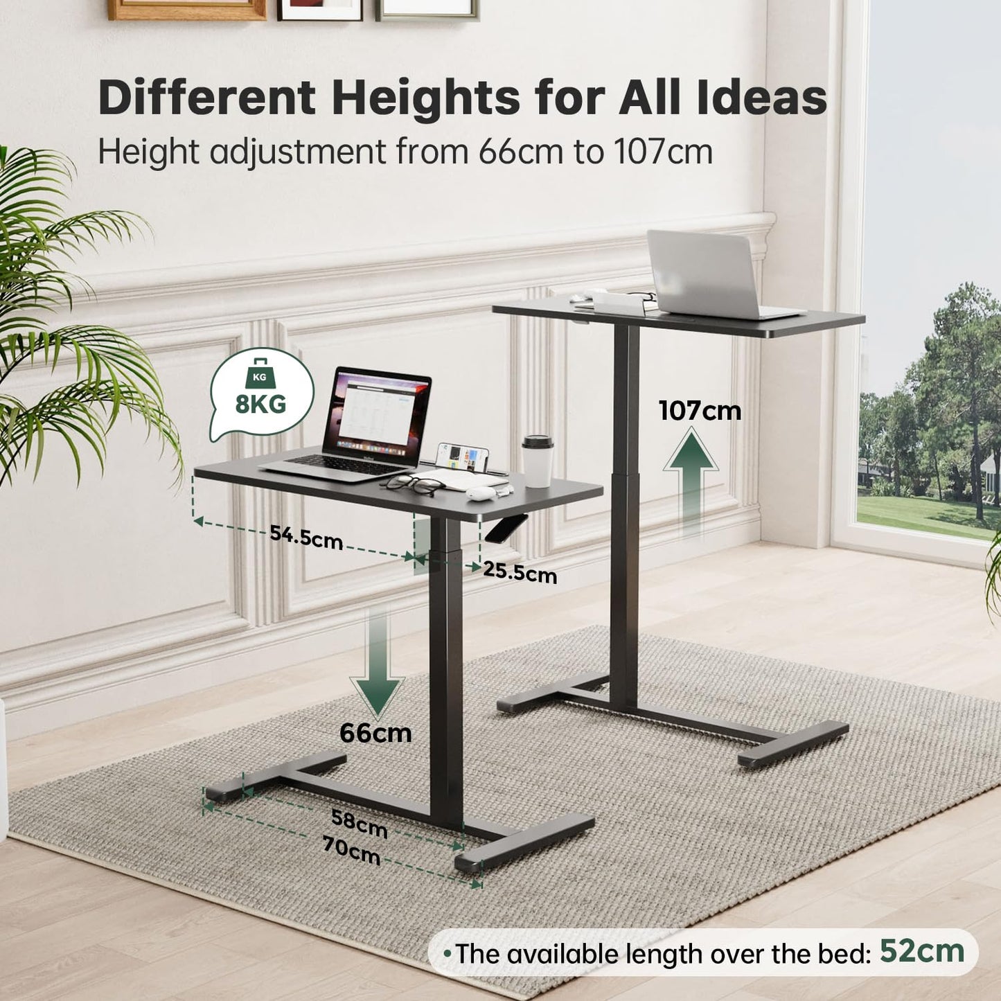 Gibbon Mounts Mobile Standing Desk with Wheels, 80x40cm Overbed Side Table