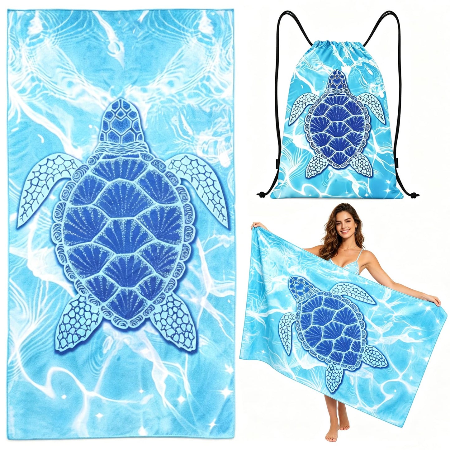 ZPSOSPZ Turtle Printed Microfibre Towel 160×80 cm,Travel Towel with Bag