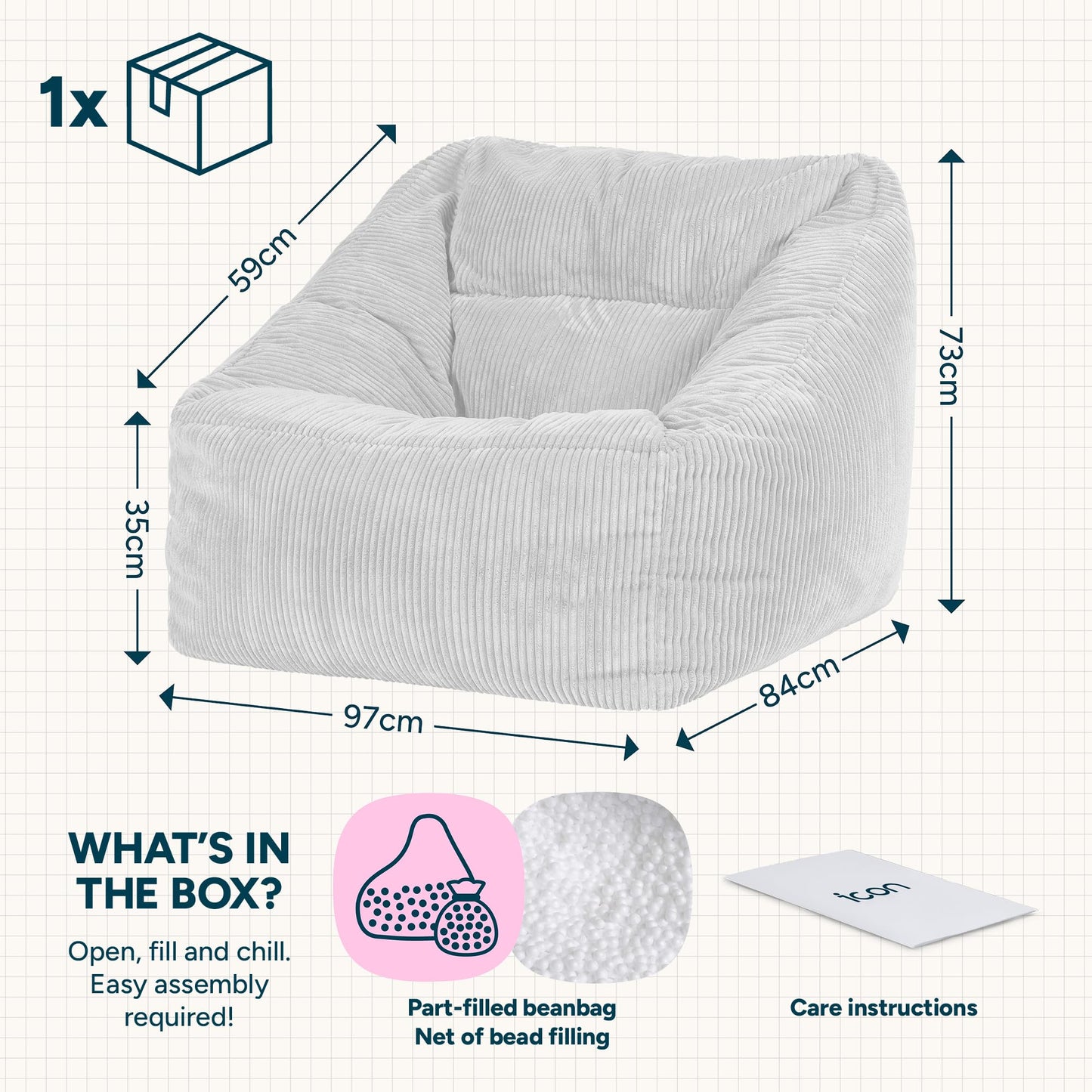 icon Natalia Cord Bean Bag Chair & Footstool with Filling Included, Beige