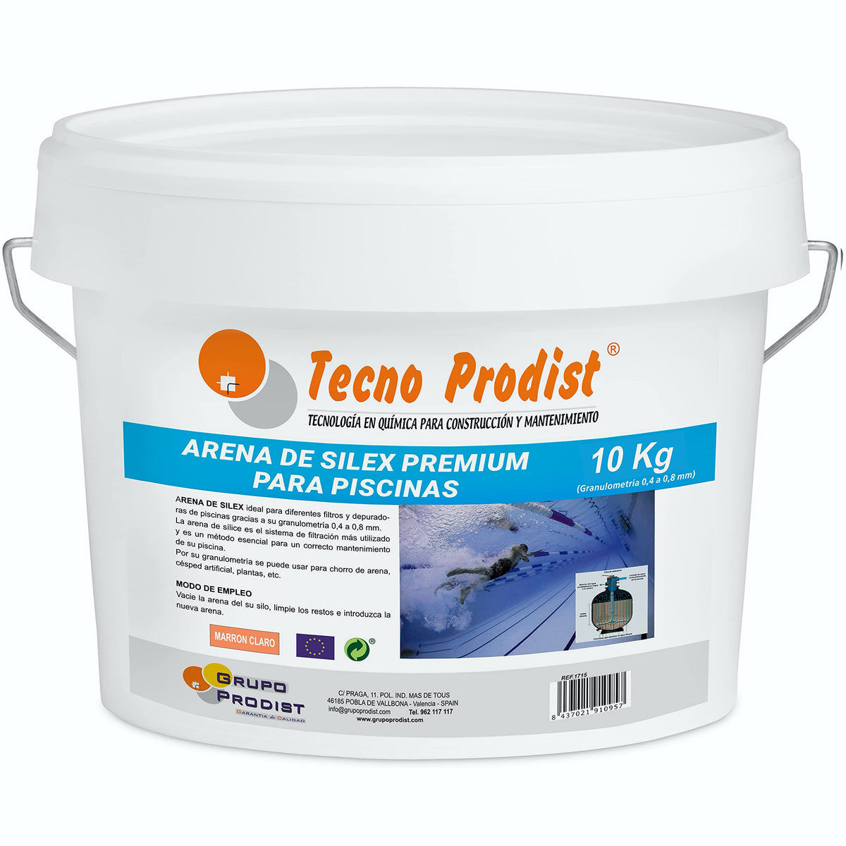 Tecno Prodist Premium Silex Sand for Pools 10 Kg Bucket (Granulometry 0.4 to 0.8 mm) Ideal for your Pool Filter.