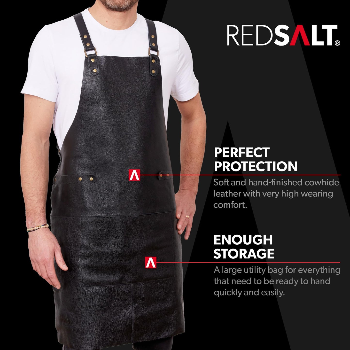 REDSALT Premium Leather Apron 100% Cowhide Leather 84 x 62 cm Crossback Professional BBQ Apron Work Apron Kitchen Catering Bar Barista Cooking Apron