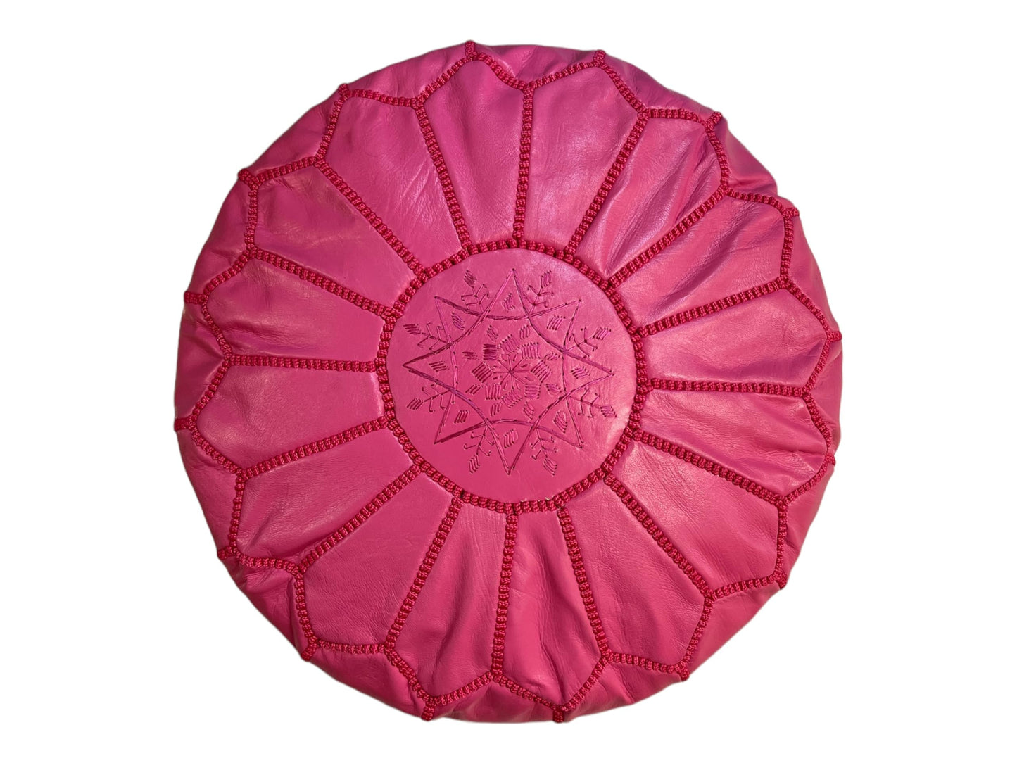 Handmade Real Leather Moroccan Pouffe - Luxury 100% Genuine Leather Ottoman Footstool - Unstuffed (Fuschia Pink)