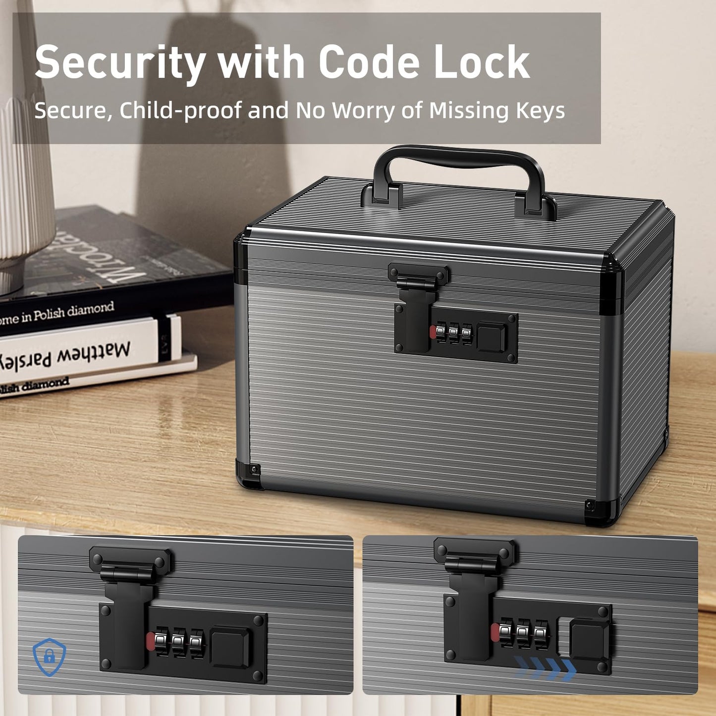 Lockbako Medicine Lock Box with Code, Lockable Medicine Box with Removable Tray & Pocket Bag