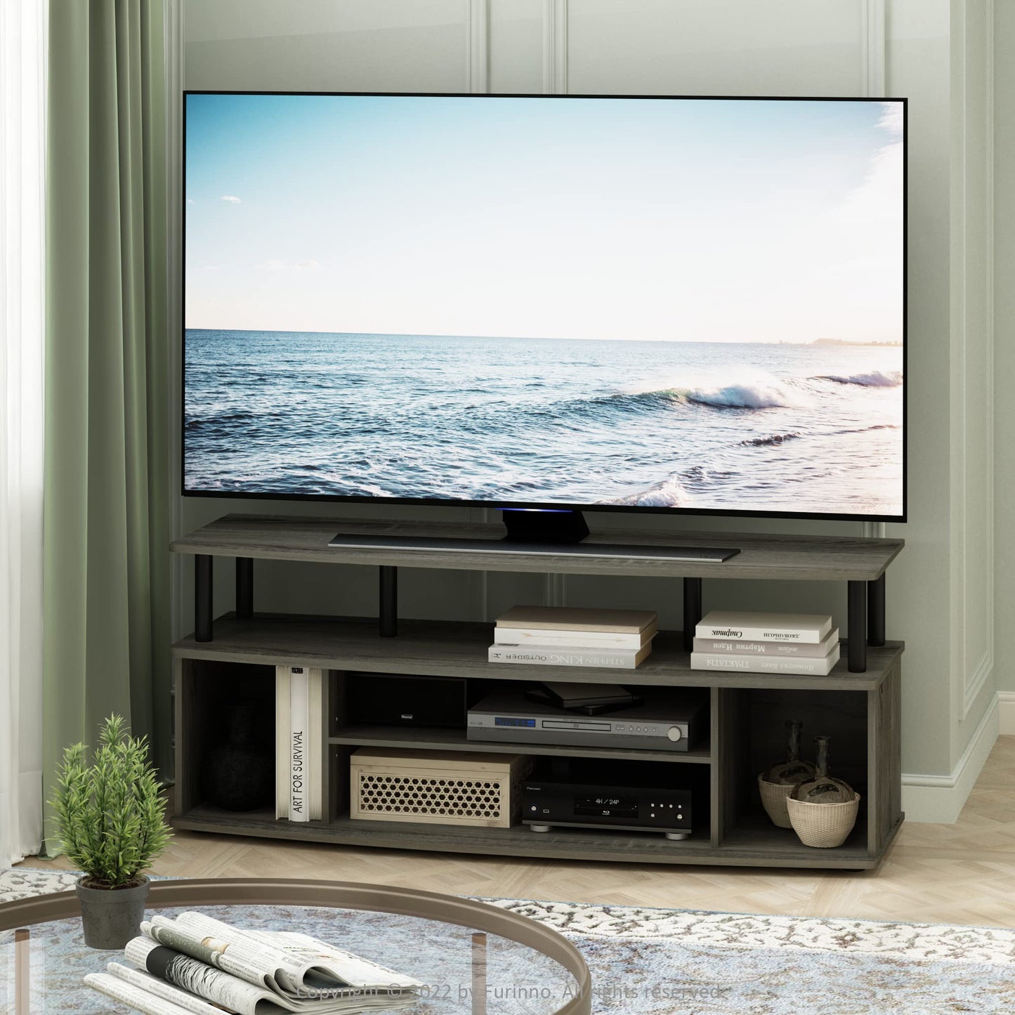 Furinno JAYA TV Stand, Large Entertainment Center, TV Console for TV up to 55 Inch, for Living Room, Bedroom, French Oak