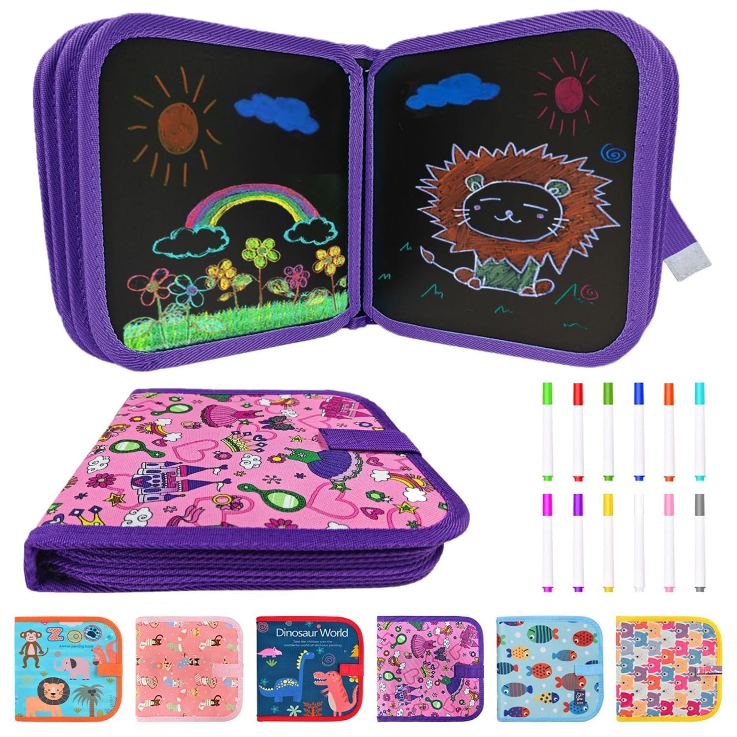 Funkprofi Erasable Coloring Book for Kids, Portable erasable Graffiti Drawing Book,Erasable Doodle Books for Kids 14 Pages Reusable Drawing Board with
