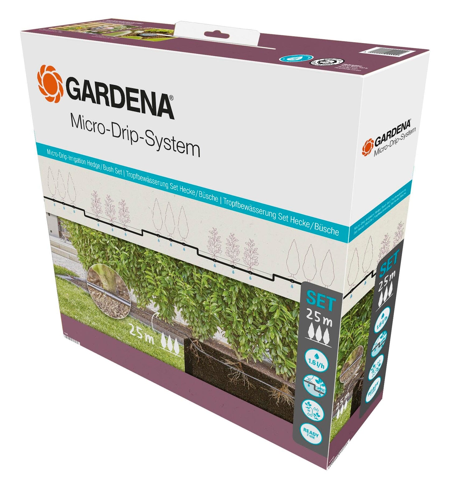 Gardena Micro-Drip-System Drip Irrigation Set Hedges/Bushes (25 m): Starter set, ready to use, water-saving irrigation system, simple & flexible