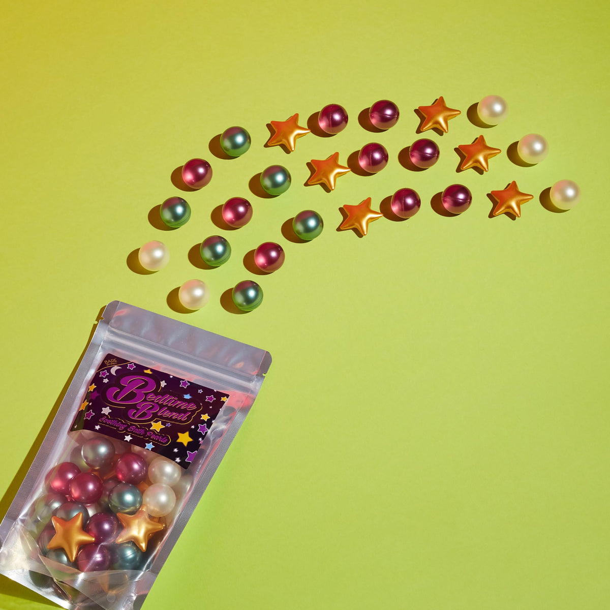 30 Bath Pearls - Bedtime Blend Themed Jumbo Bag. Retro 90's Gift, Relaxing scents, Lavender, Vanilla, Coconut and Lotus Balls and Stars. Teenage