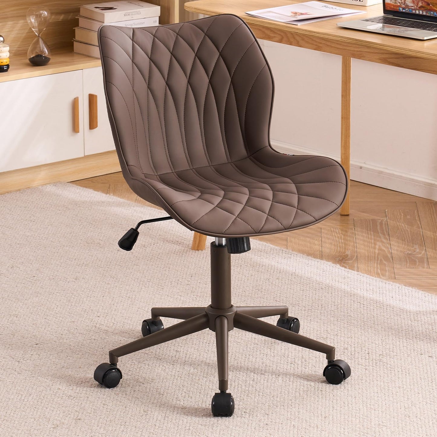 YOUNUOKE Desk Chair Adjustable Home Office Chair with Wheels, Brown