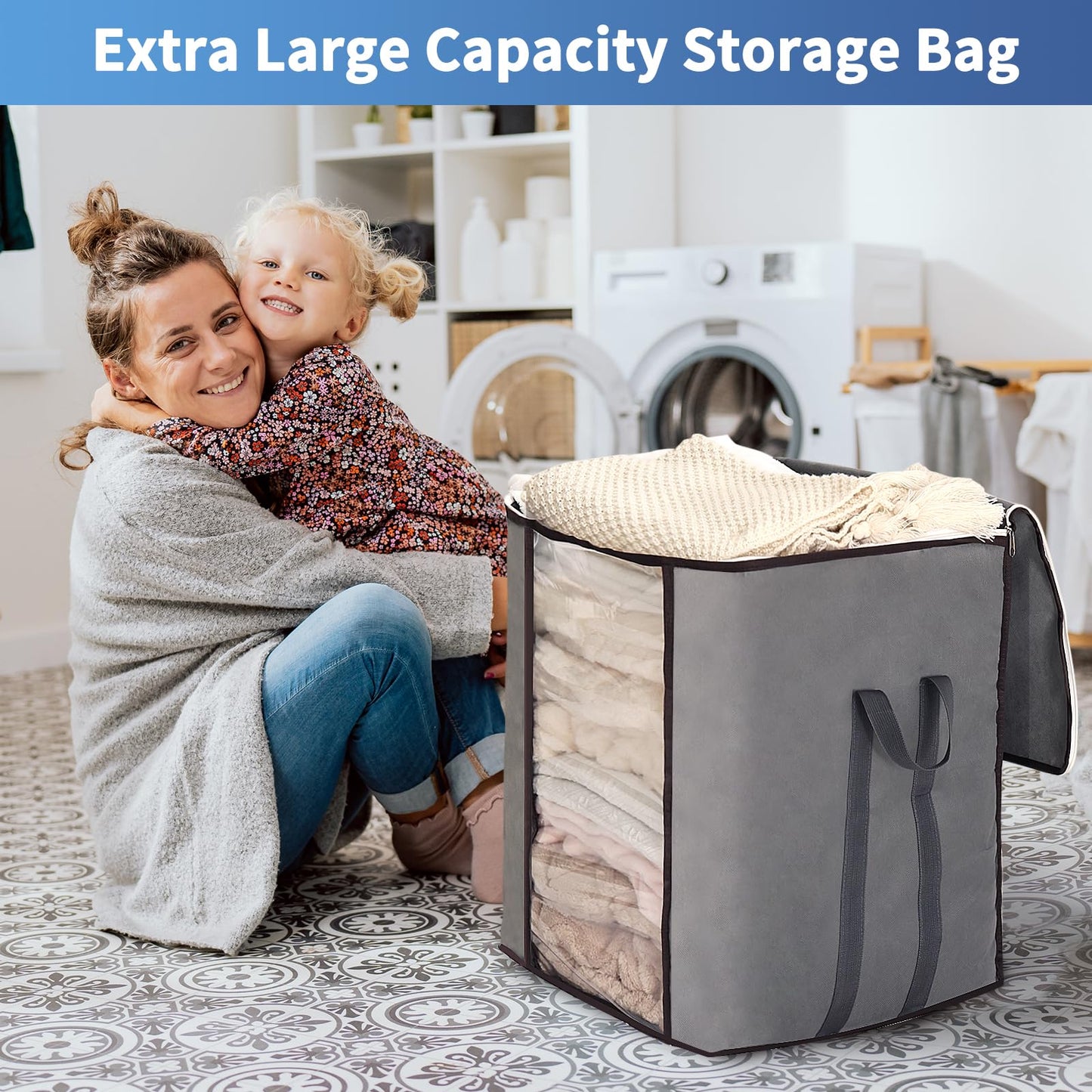 Fixwal 4-Pack King Foldable Comforters Storage Bag Extra Large Organizers for Blanket Clothes Pillow Quilts Bedding Storage Containers with Thick