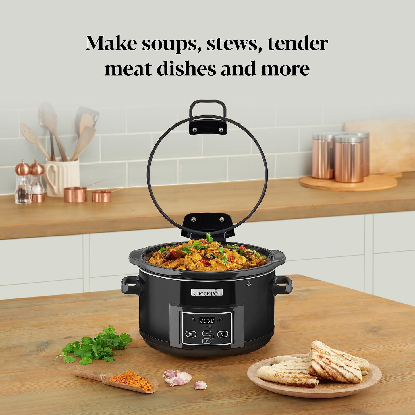 Crock-Pot Lift and Serve Digital Slow Cooker with Hinged Lid and Programmable Countdown Timer | 4.7 Litre (up to 5 People) [CSC052], Black