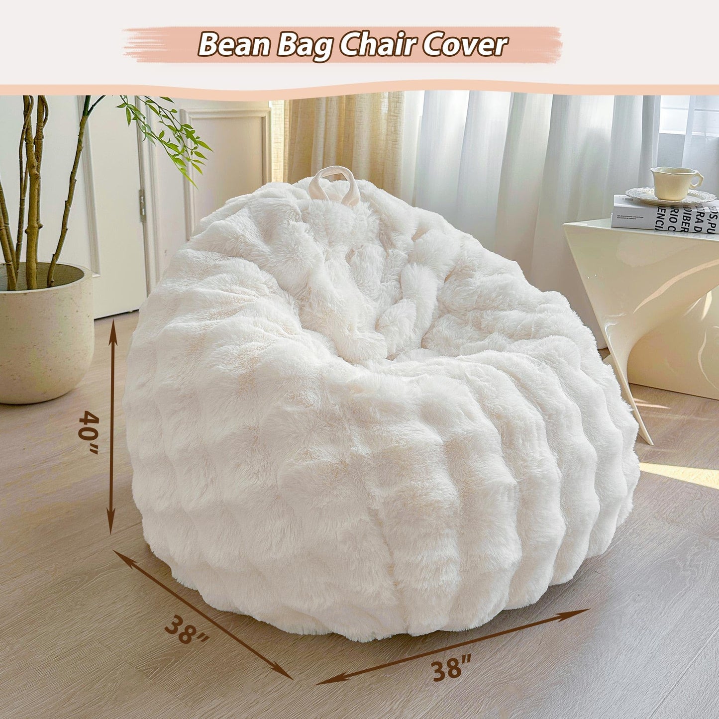 LIFEREVO 3FT Fluffy Faux Rabbit Fur Bean Bag Chair Cover, No Filler, Beige