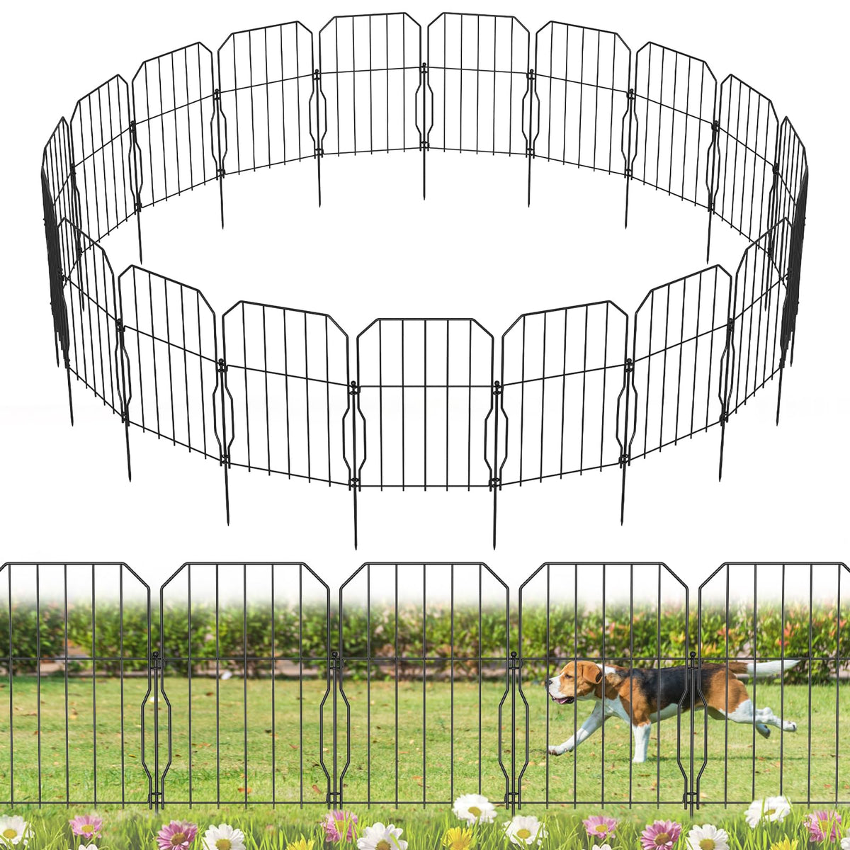 WELDUN Metal Garden Fence, Total 590CM(L) ? 41CM(H), 19 Pack Small Fencing for Dogs, Decorative Fences Garden Flower Bed and Animal Barrier, for
