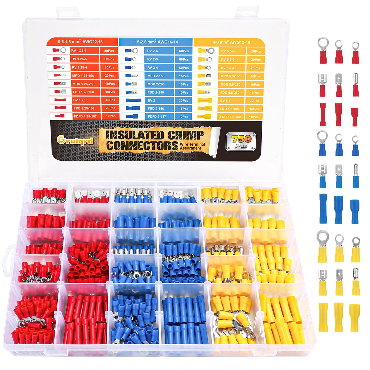 750Pcs Electrical Connectors Insulated Crimp Terminal Wiring Crimping Ring Spade Electric Wire Cable Connector Male Female Terminals Butt Splice 12V