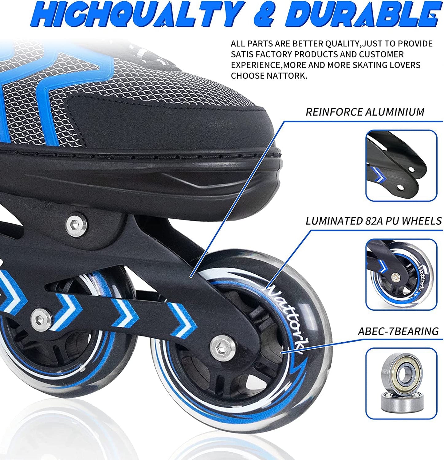 Nattork Adjustable Inline Skates for Kids and Adult with Light Up Wheel, Outdoor & Indoor Illuminating Roller Skates for Girls and Boys,Beginners