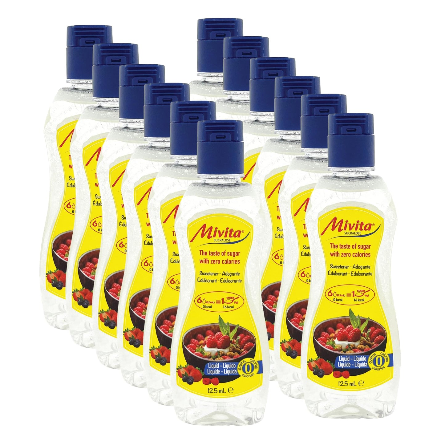 Mivita Sucralose Liquid Sweetener 12 x 125ml - Zero Sugar and Zero Calories Sugar Alternative, Great Taste, Gluten-free, Lactose-free, Zero Glycemic