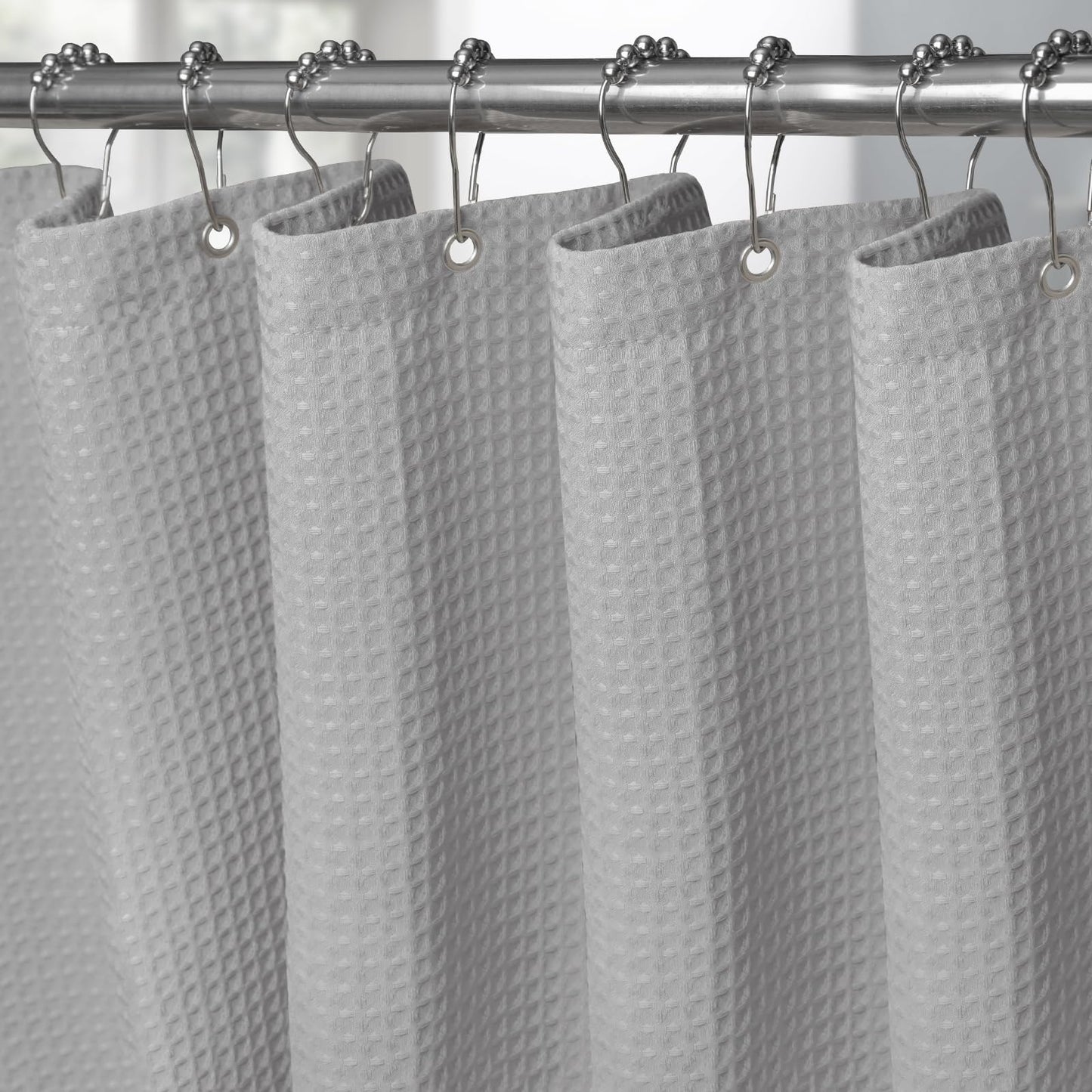 VANZAVANZU Waterproof Narrow Shower Curtain 92x182cm for Small Bathroom with Metal Hooks Waffle Fabric Shower Curtain Heavy Duty Bath Curtain for Wet