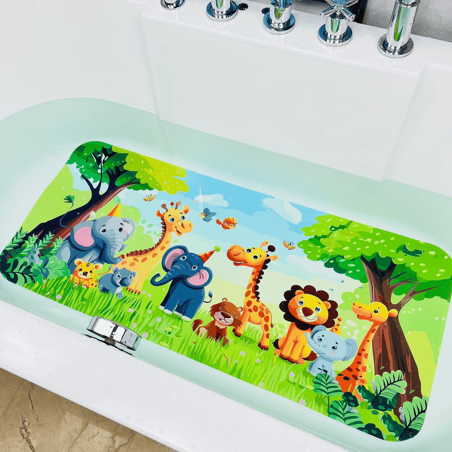 Kids Bathtub Mat Non-Slip | Fun Cartoons Design | Slip-Resistant Bathroom Shower Bath Mat for Toddlers | Large Size Tub Mat for Baby (Jungle Animals)