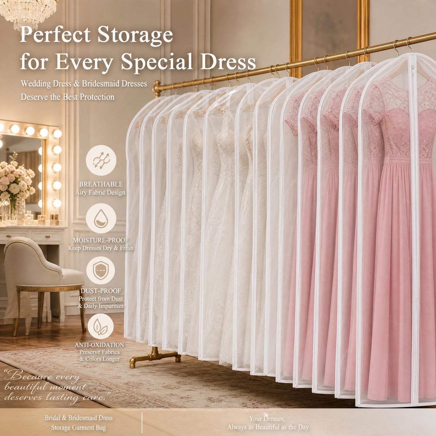 Cwmniily Garment Bags, 2 Pack, 60cm*160 cm Long Dress Bags Cover, PEVA Transparent Hanging Clothes Covers