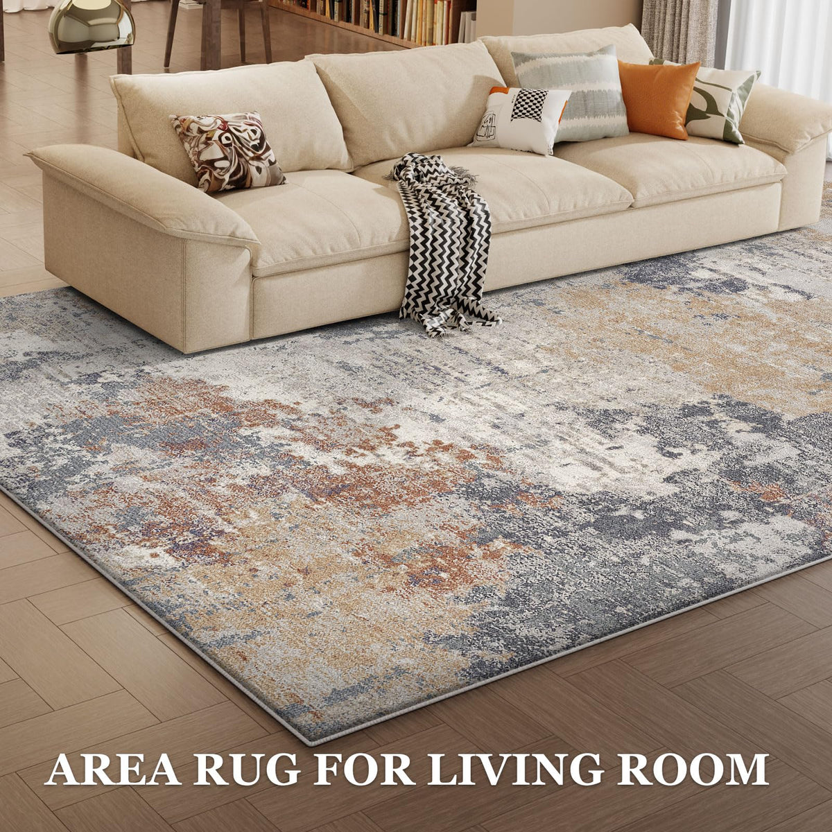 Vamcheer Modern Area Rug- Upgraded 10mm Thick Sponge for Exceptional Comfort, Abstract Area Rug for Living Room/Bedroom/Office, Non-Shedding & Easy to