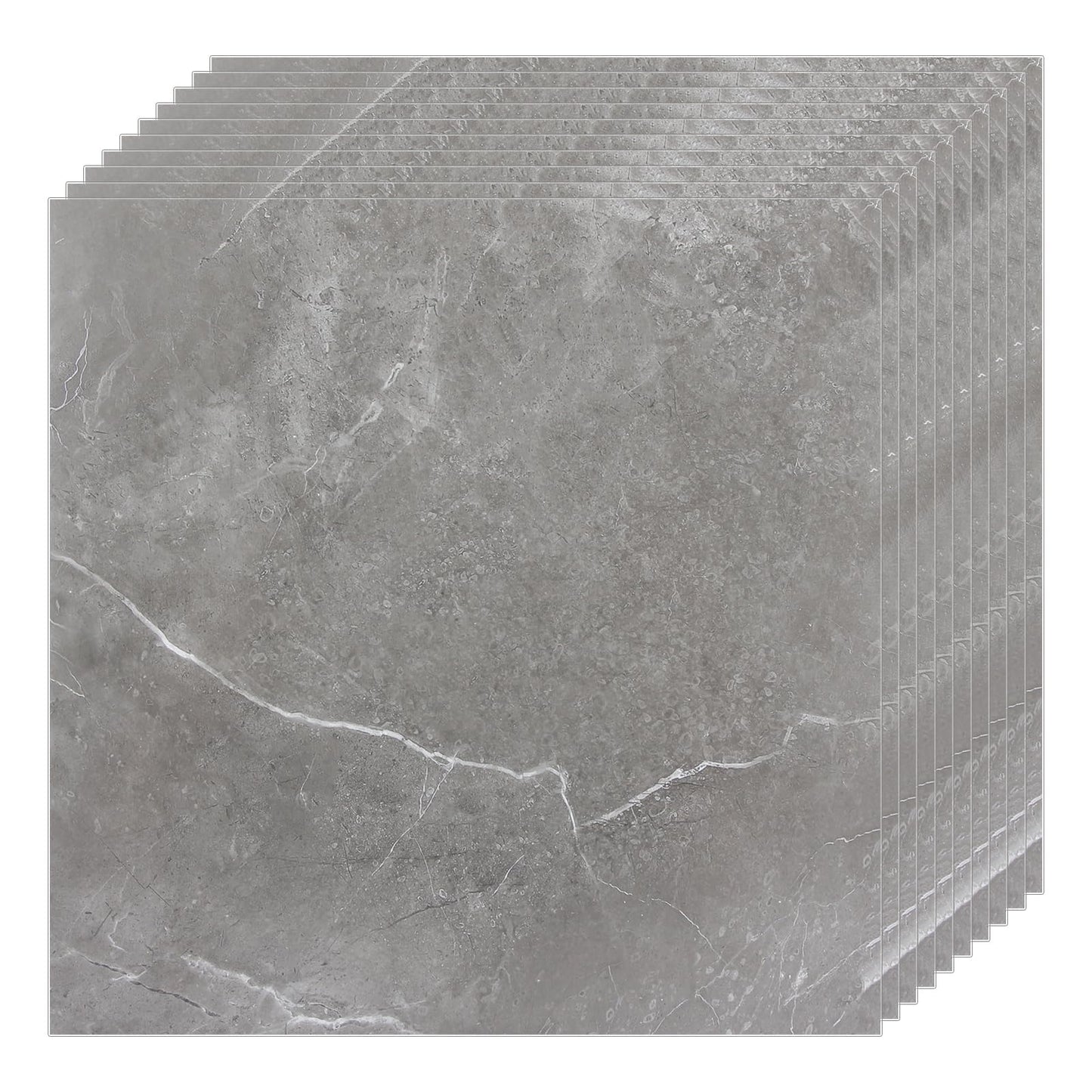 CYEER 40 PCS Vinyl Floor Tiles Self Adhesive, 30x30cm Grey Peel and Stick Grey Self Adhesive Floor Tiles Marble Effect, Waterproof Sticky Vinyl