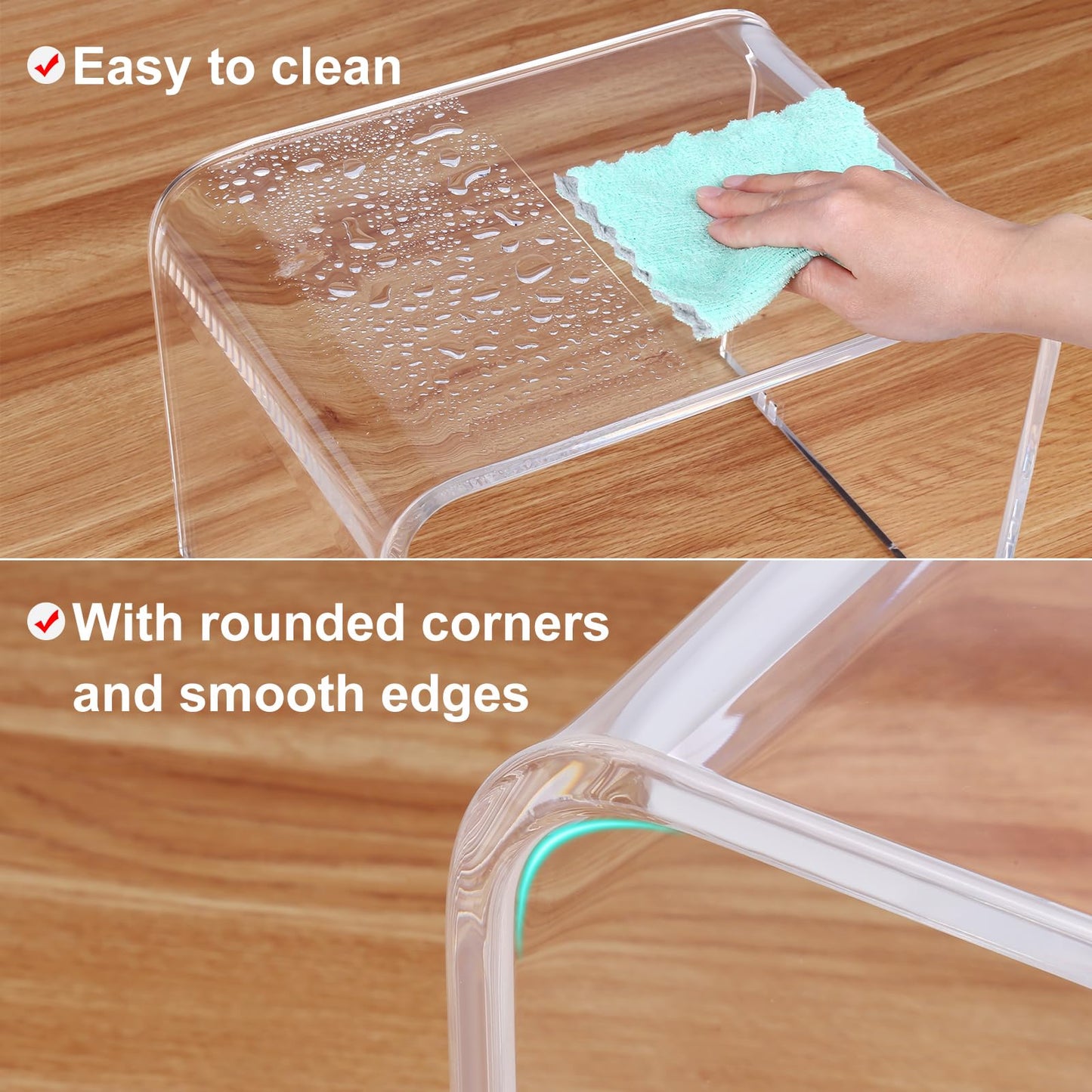 PFOIBOU Acrylic stool,Clear Step Stool, Acrylic Shower Stool, Bathroom Stool for Kitchen, Bathroom,House, Load Capacity to 113 kg (Clear, Non-Slip)