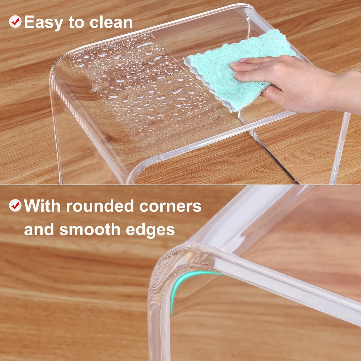 PFOIBOU Acrylic stool,Clear Step Stool, Acrylic Shower Stool, Bathroom Stool for Kitchen, Bathroom,House, Load Capacity to 113 kg (Clear, No Non-Slip)