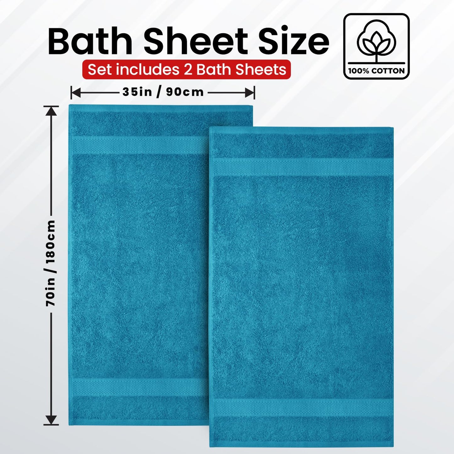 Infinitee Xclusives Bath Sheets Extra Large - 2 Pack, 600 GSM - 90 x 180 cm