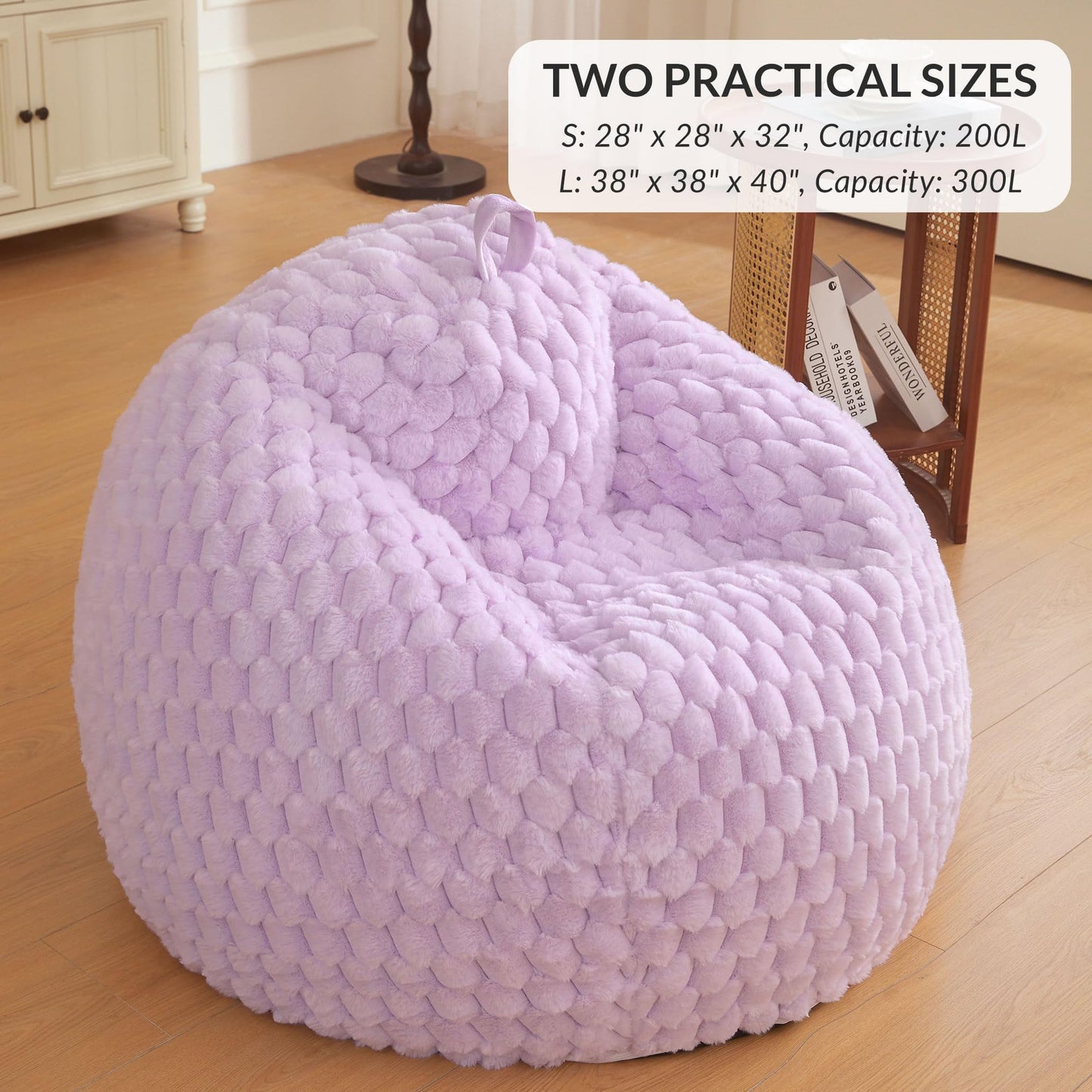 XeGe Bubble Kids Fluffy Faux Rabbit Fur Bean Bag Cover(No Filler), Lavender