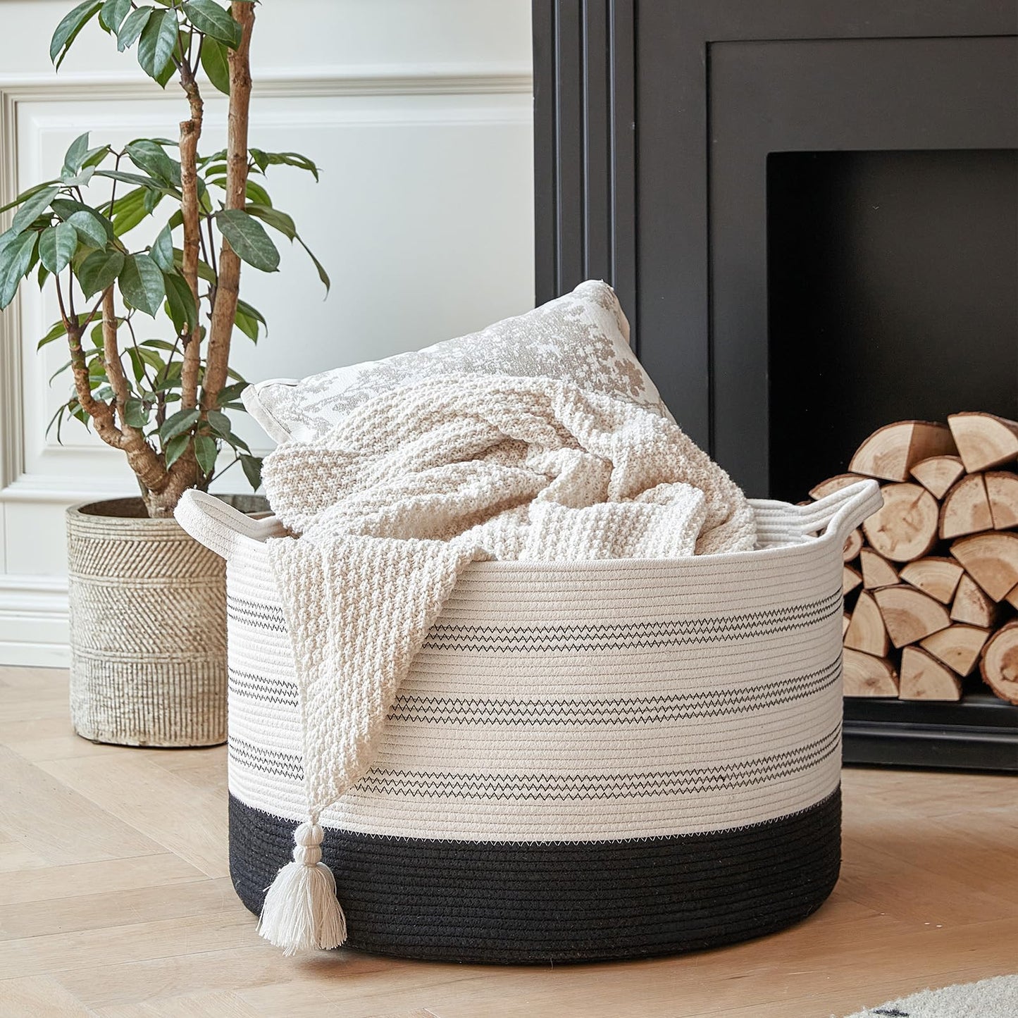 R RUNKA Toy Box for Stuffed Animal Storage – 22"x14" Large Cotton Rope Basket,Organiser for Toys， Boho Style Chest