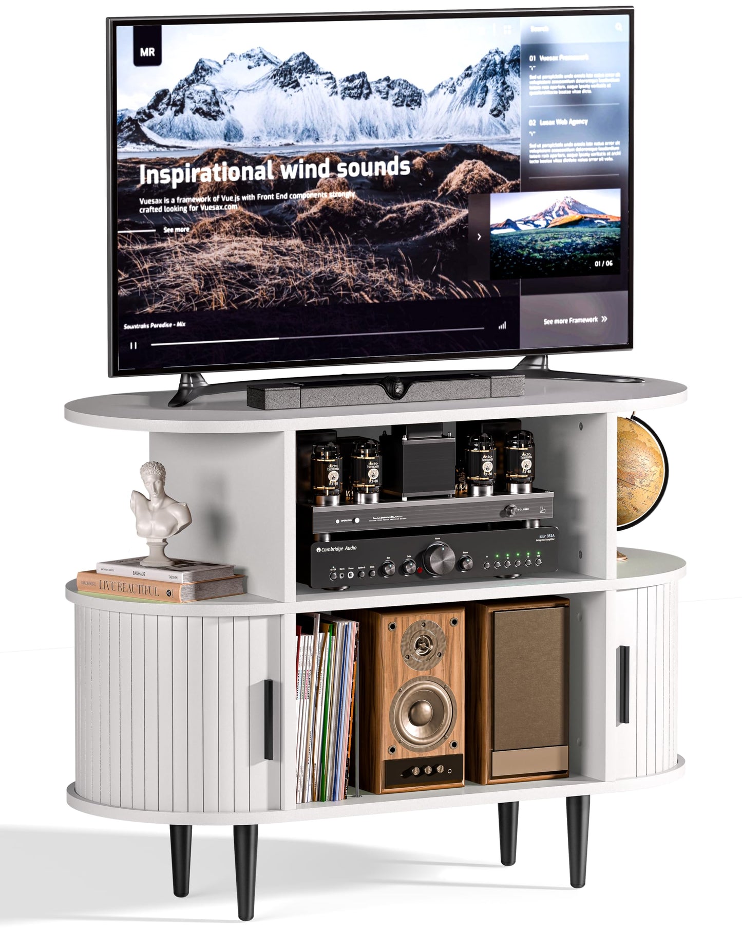 35.4" Fluted Small TV Stand, Mid Century Modern TV Stands for Bedroom, TV Entertainment Center with Storage for TVs