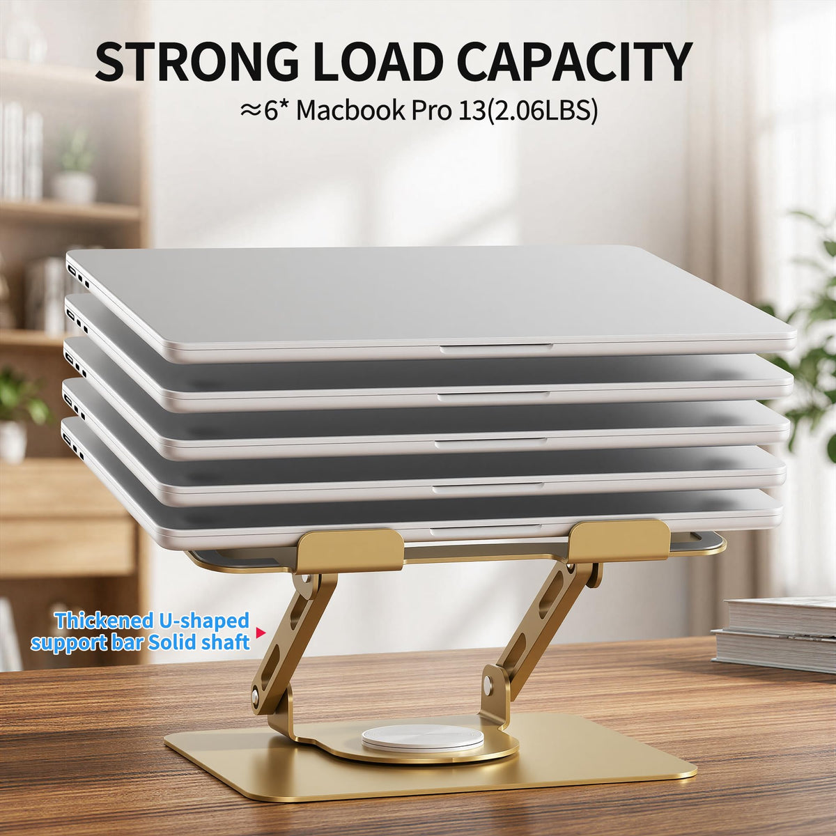 SOUNDANCE 360 Rotating Laptop Stand, Ergonomic Computer Riser for Desk, Adjustable Height Multi-Angle Metal Holder
